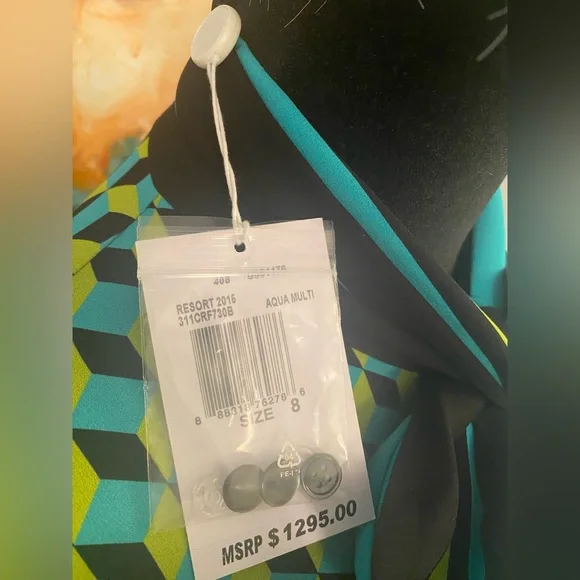 Michael Kors Silk Bow-Neck Button-Up Top/Blouse Aqua